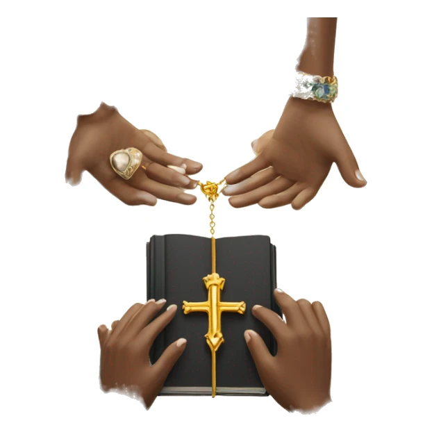 womens hands exchanging bible and jewellery sticker