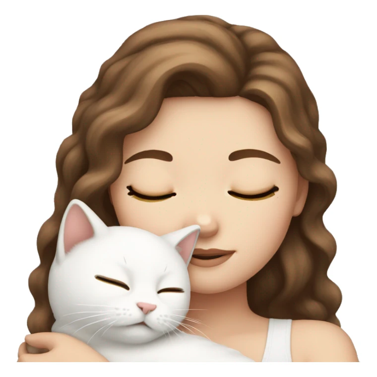 White girl brown hair sleeping with white kitty sticker