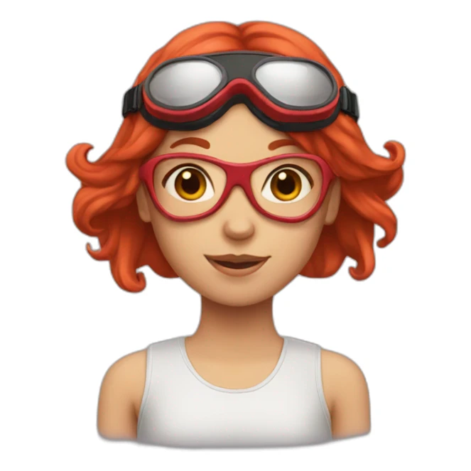 A girl with long red hair and goggles on her head sticker