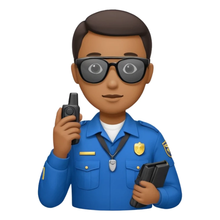 school security, blue cloth, sun glasses, holding walkie-talkie sticker