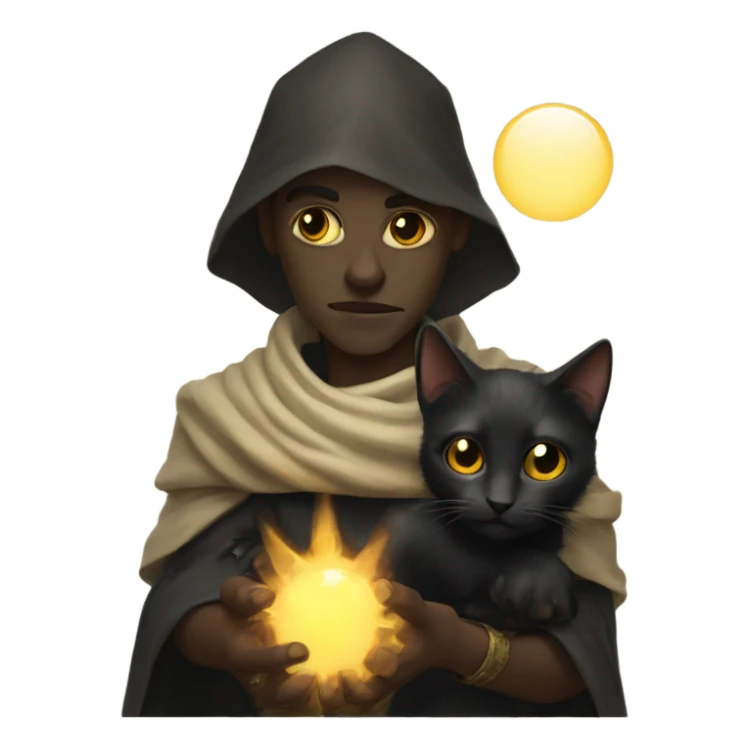 A pale sun warlock who is holding a black kitten sticker