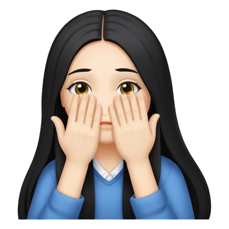 A girl with long black hair getting ready for school with her hair covering her face sticker