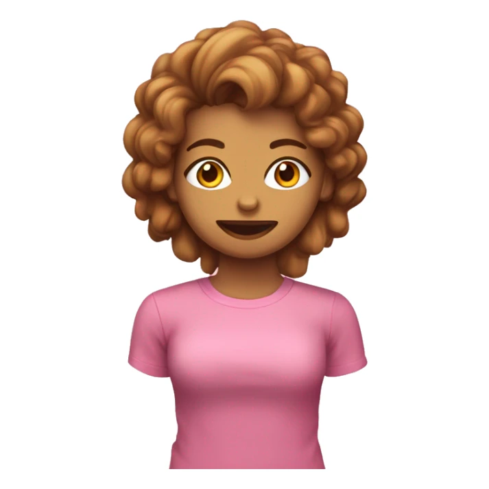 chica con el pelo ondulado castaño ojos marrones y camiseta rosa sticker
