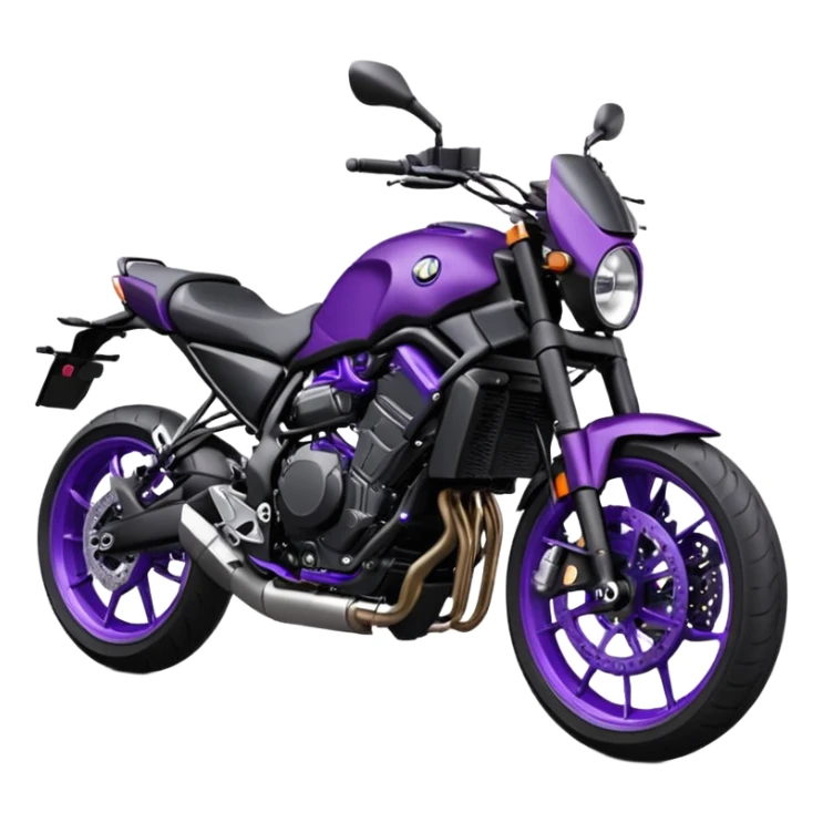 Créer un emoji copiable sur mon système iOS avec une moto mt07 noir mate nacré violet foncée. Mets une nuance intense de le violet foncée et le style de la mt07 doit être en roadster. Ok la couleur violet doit être iridescente sur le noir mat.  sticker