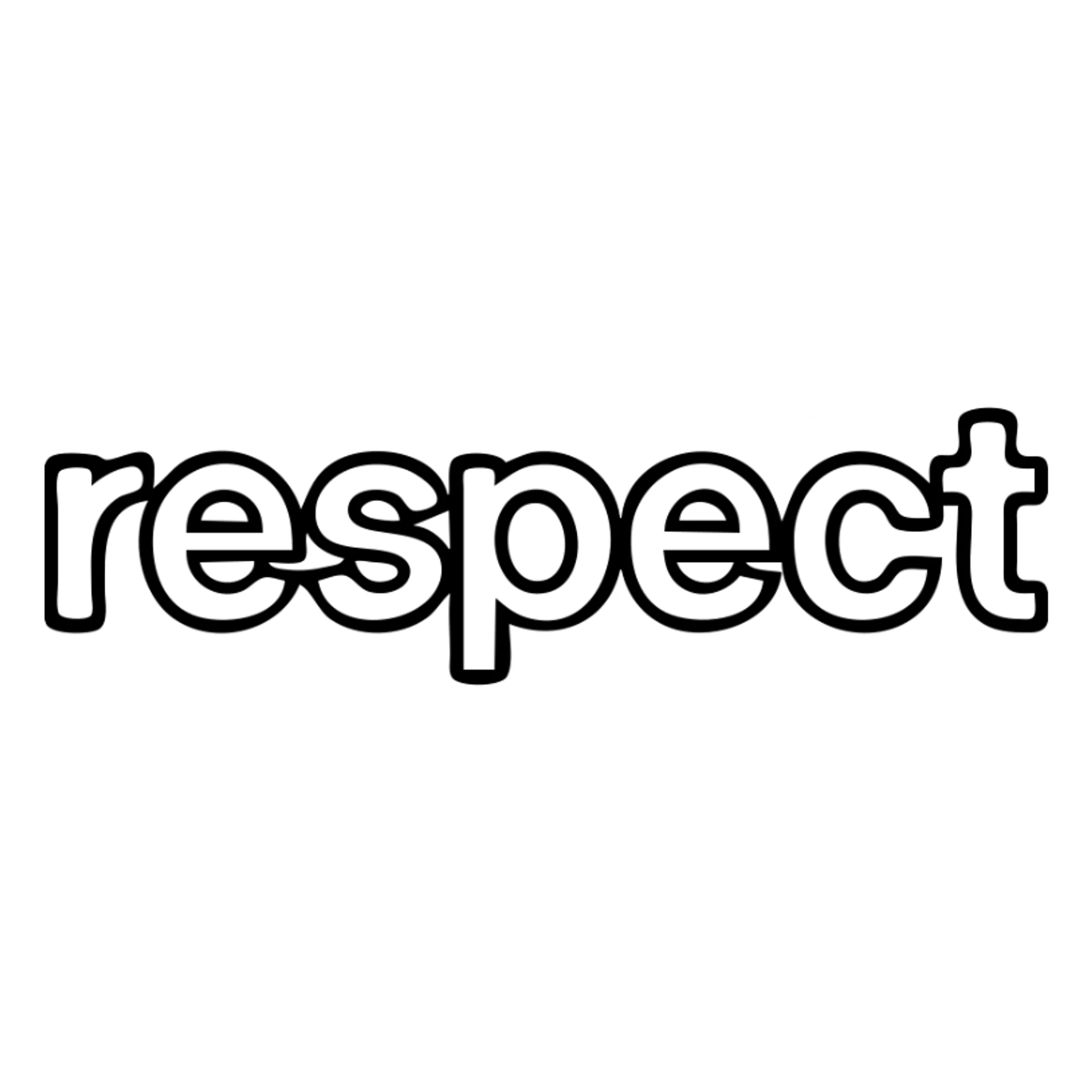 the word 'respect' in bold black outline with white fill, simple and clear, no extra decoration sticker