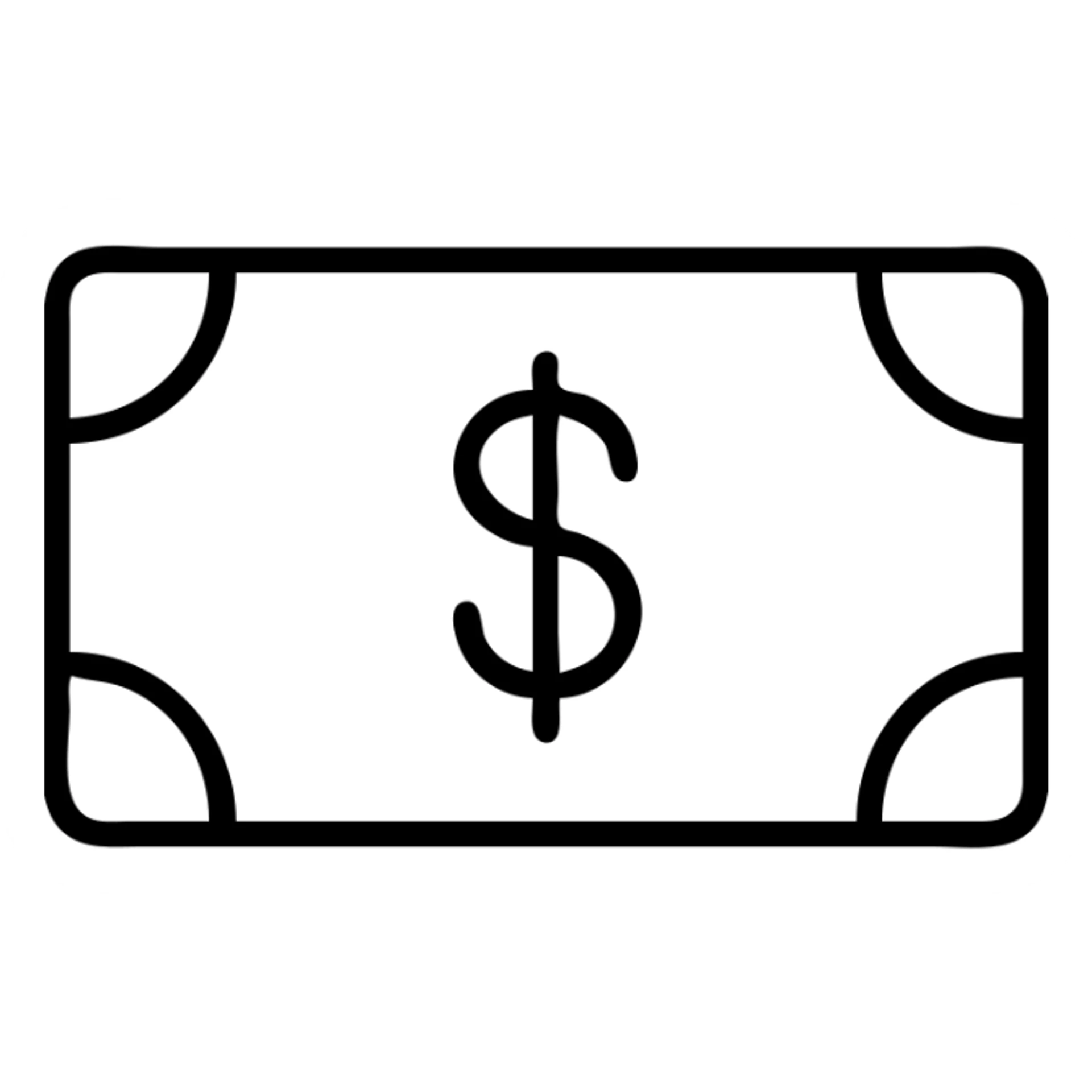money icon, outline style, thin black lines, no fill, minimalist sticker