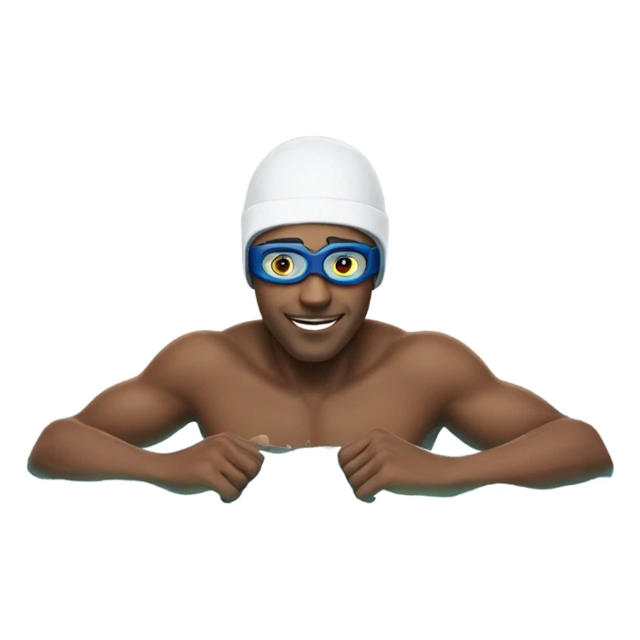 man swimming in a pool with a swimming cap and goggles sticker
