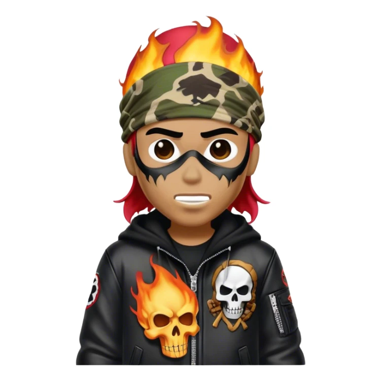 Ghost rider with a durag on and a bape jacket sticker