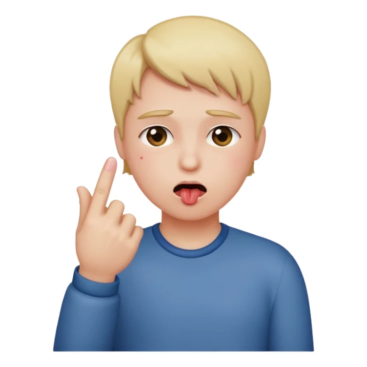 blushing holding up middle finger in one hand and choking self with other sticker