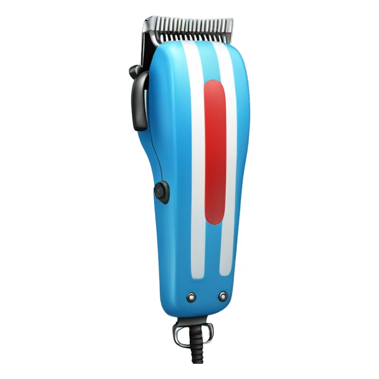 hair clipper with a barber pole near blue present box with red bow sticker
