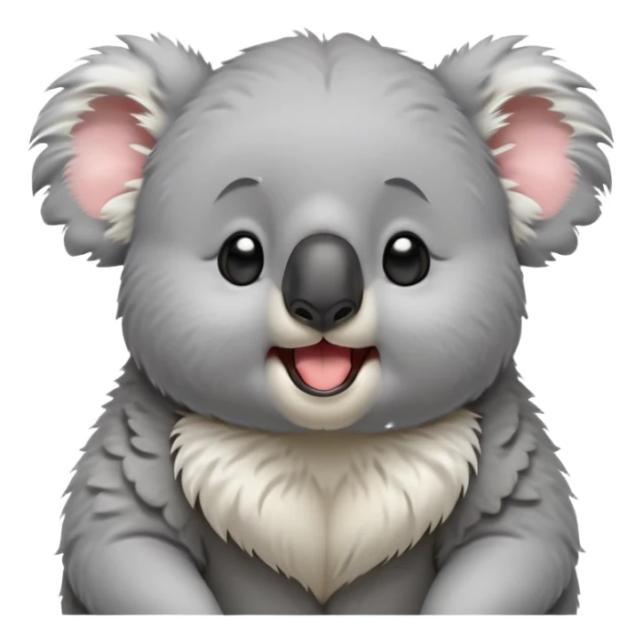 cinematic-cute-yawning-fluffy koala-portrait-emoji,-head-tilted-slightly-with-a-dramatic,-wide-open-yawn,-showcasing-a-soft,-downy-grey-fur-with-drooping-ears-and-round-eyes-barely-open-in-drowsy-contentment,-simplified-yet-irresistibly-adorable, realistic fluffy sticker