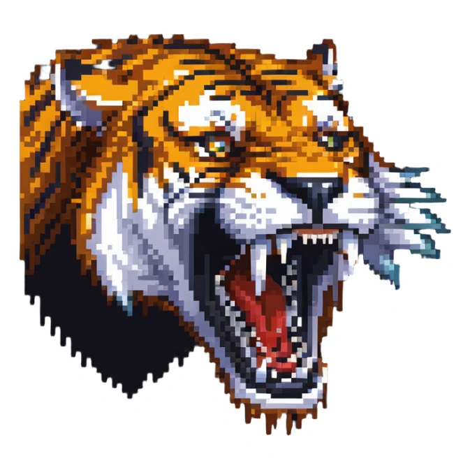 saber-toothed tiger with massive canine teeth four times longer than its entire body, incredibly exaggerated fangs sticker