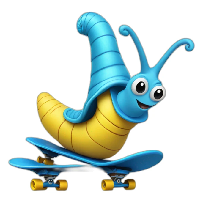 blue snail riding a yellow skateboard sticker