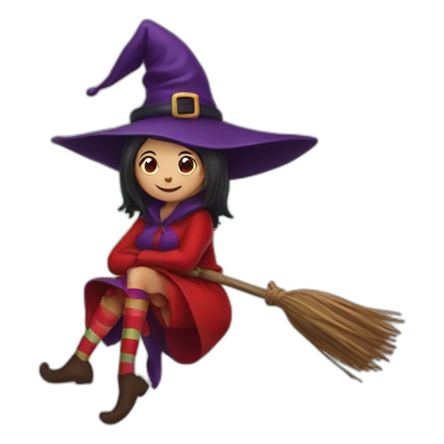 a witch upside down on a broomstick dressed in a Christmas suit sticker