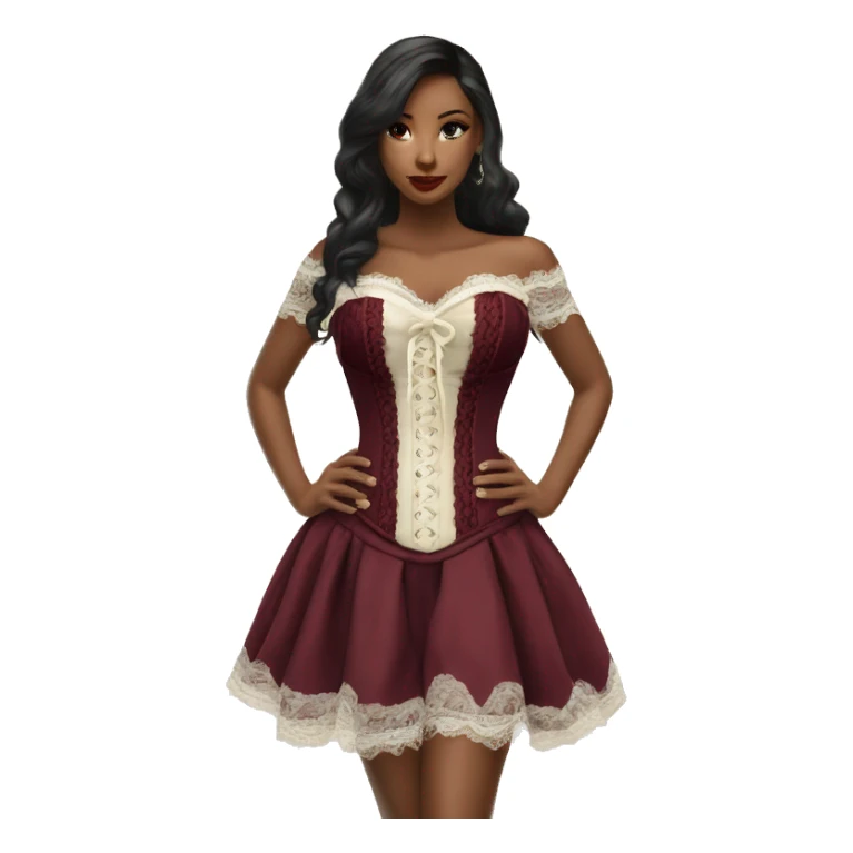 Burgundy ivory corset with lace and bow dress sticker
