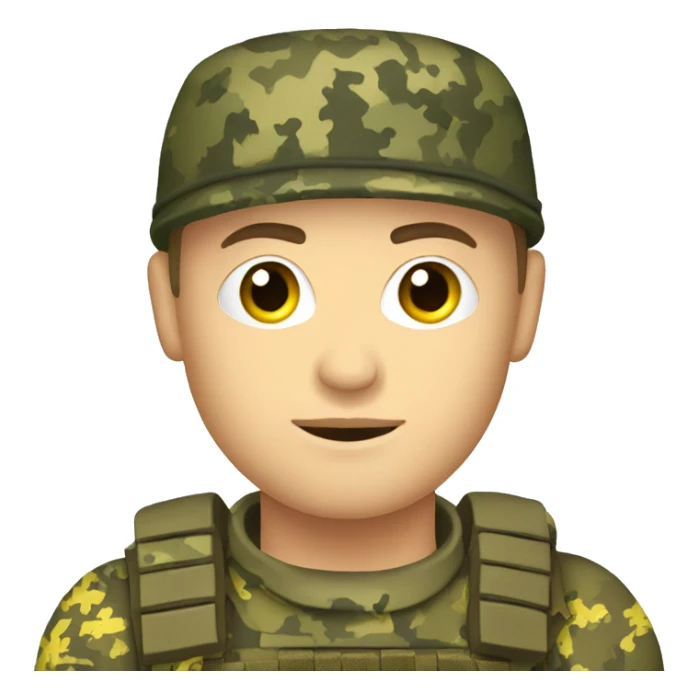 Ukrainian soldier, in camouflage pixel uniform sticker