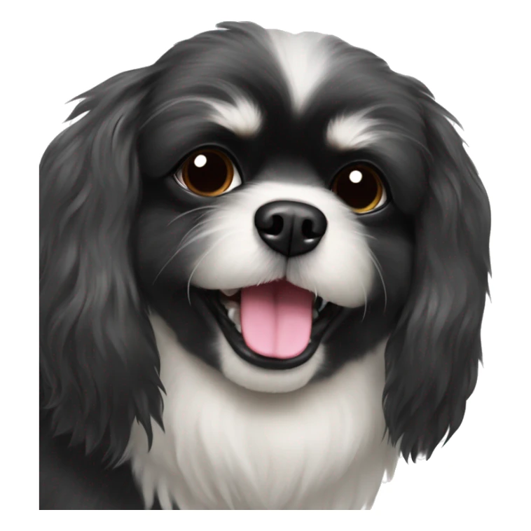 Pekingese poodle mix black dog with white chest and underbite with teeth showing  sticker