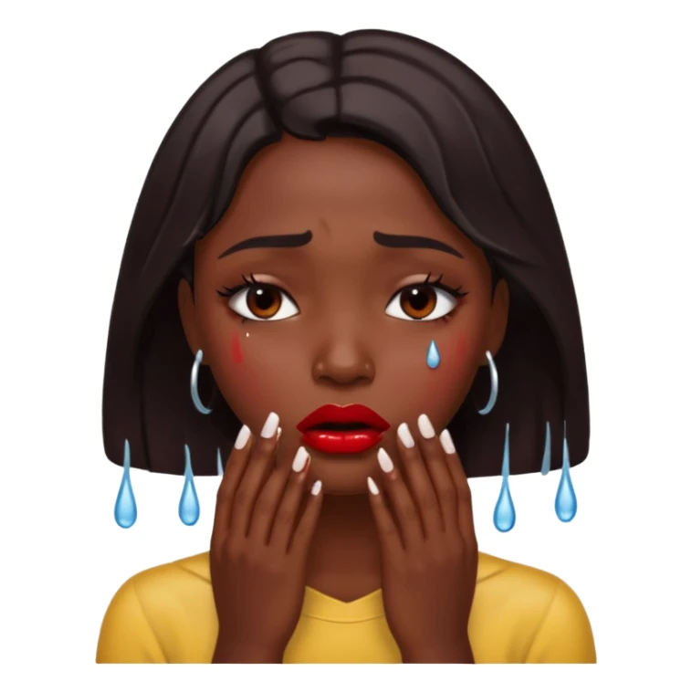 dark skin girl, dark red lipstick, nails very beautiful crying sticker