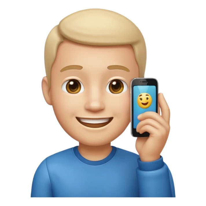 3D emoji style man talking on phone, holding a smartphone to his ear, smiling, rounded face, soft shading, glossy texture, Apple iOS emoji style, clean white background, centered, high detail, sticker style
 sticker