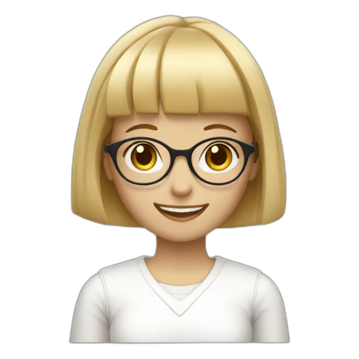 blond girl with glasses and bangs, smiling and in white clothes sticker