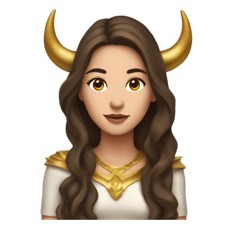 Brunette goddess with Long brown hair and gold horns  sticker