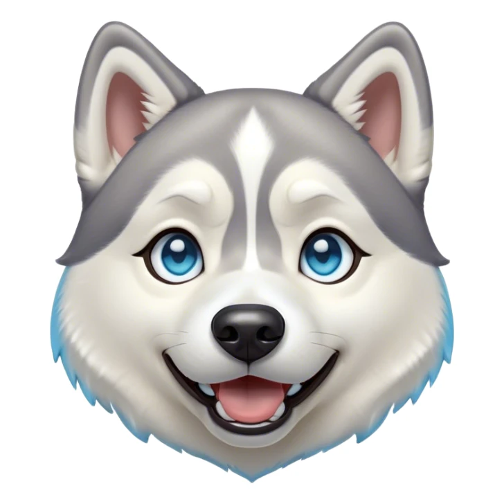 Cinematic Comical Siberian Husky Portrait Emoji, Head tilted dramatically with an exaggeratedly amused or surprised expression, featuring a striking grey and white coat with bold accents, wide, expressive icy blue eyes filled with playful disbelief, Simplified yet hilariously expressive features, highly detailed, glowing with a slightly sassy glow, high shine, dramatic yet playful, stylized with an air of cheeky mischief, bright and endearing, soft glowing outline, capturing the essence of a spirited and over-the-top companion, so meme-worthy it feels like it could side-eye its way into internet fame instantly! sticker