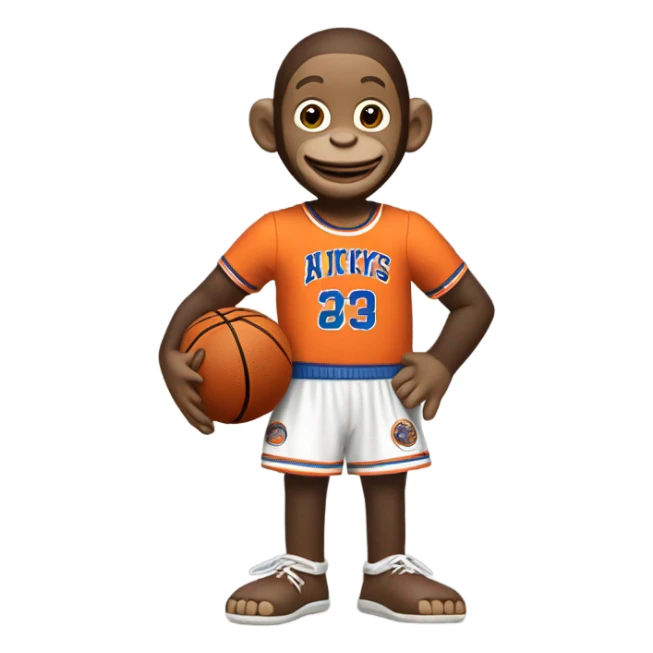    Curious George wearing a knicks jersey holding a basketball sticker