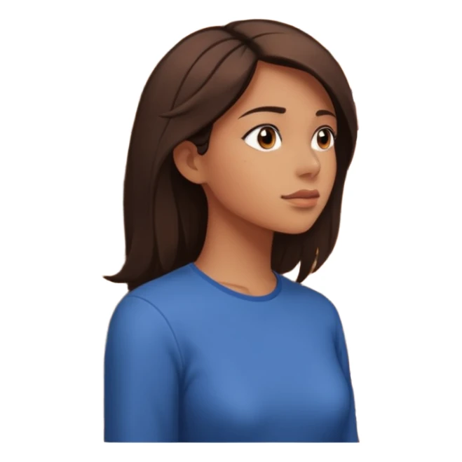 woman side profile standing next to a brick wall of which she is both just behind and just outside of, looking past the edge of the brick wall into the empty space sticker