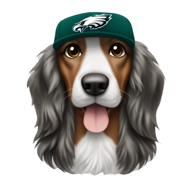 Long Haired Brindle Merle Dacschund wearing Philadelphia Eagles hat sticker