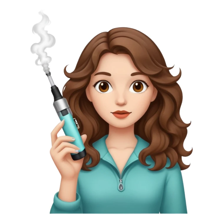 Girl with brown wavy hair holding a vape sticker
