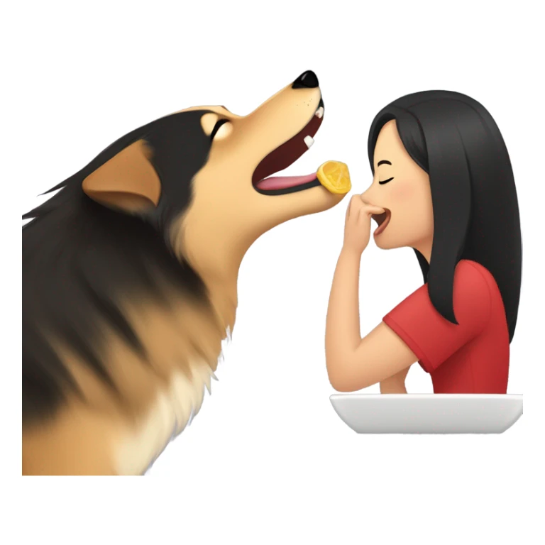 Finnish lapphund licking an Asian woman sticker
