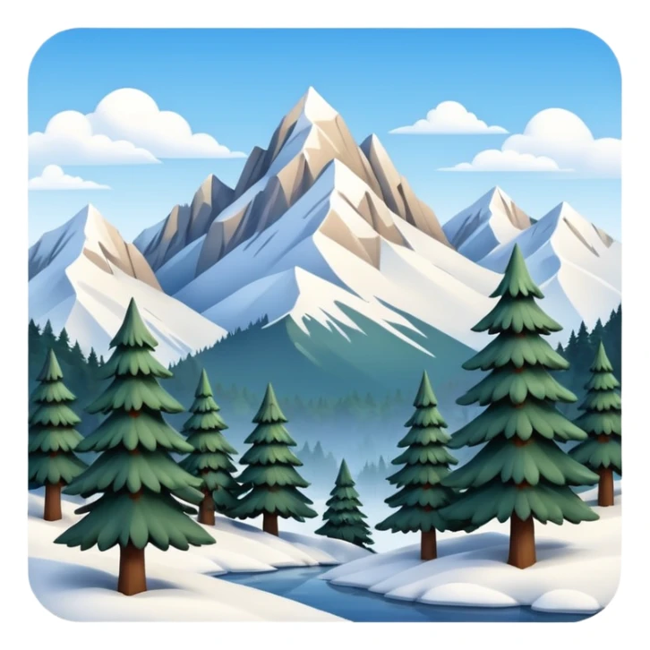 Snowy mountains with pine trees scenic full scenery realistic real realism photography  sticker