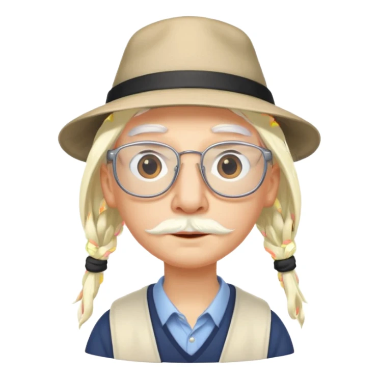 long hair stork with glasses and hat sticker