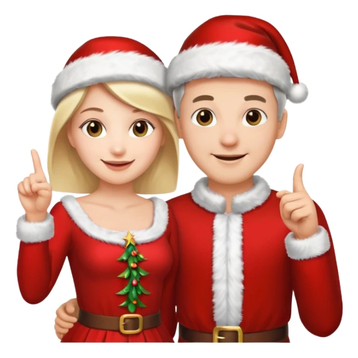 Adult couple wearing Xmas outfit pointing at you sticker