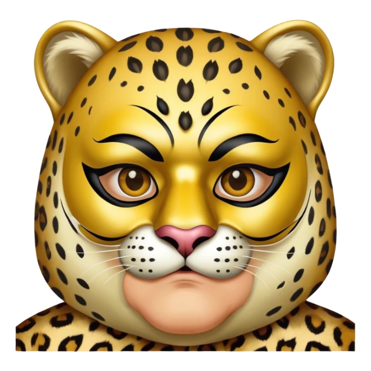 a fat old man, with a leopard suit,  wear half-face golden Leopard masquerade mask sticker