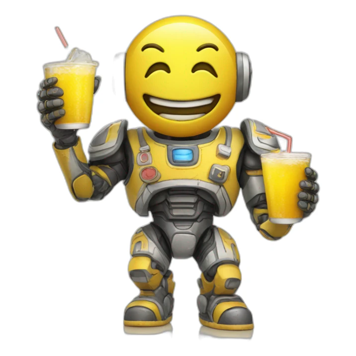 Android Moon yellow with big smile and with coold drink in hand sticker