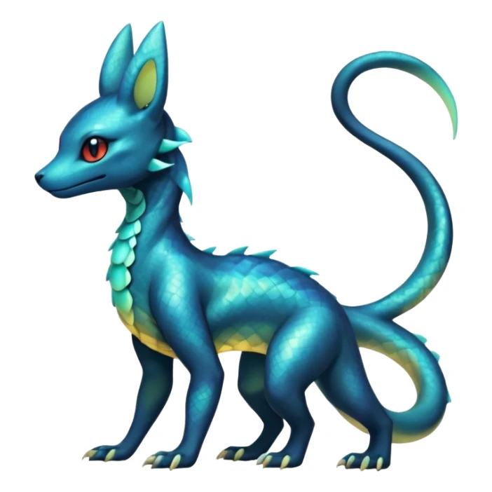 Anthropomorphic Scaley Shiny White Iridescent Colorful Exotic Salandit-Umbreon-Fakémon-hybrid-creature (full body)  sticker
