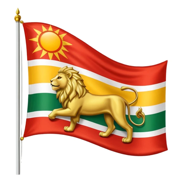 A flag with three horizontal color that upper is Green , middle is White and in down red color, in the White line is a lion and sun that sunrises from back of lion in the middle line  sticker