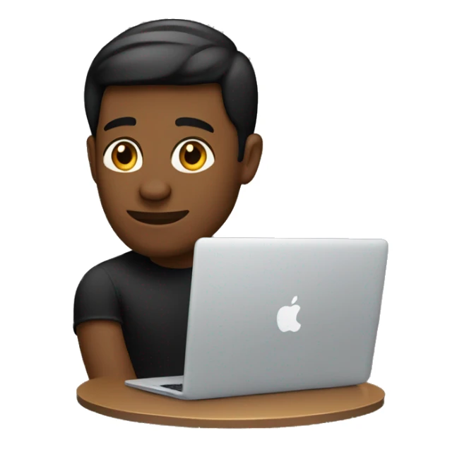 brown guy in black shirt behind macbook sticker