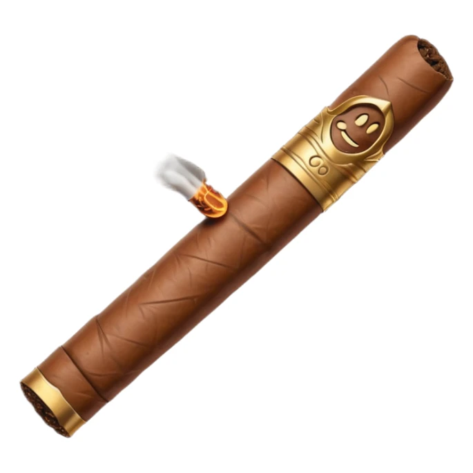 Emoji-style cigar icon, dark brown wrapper, subtle smoke, minimalistic, clean silhouette, metal details sticker