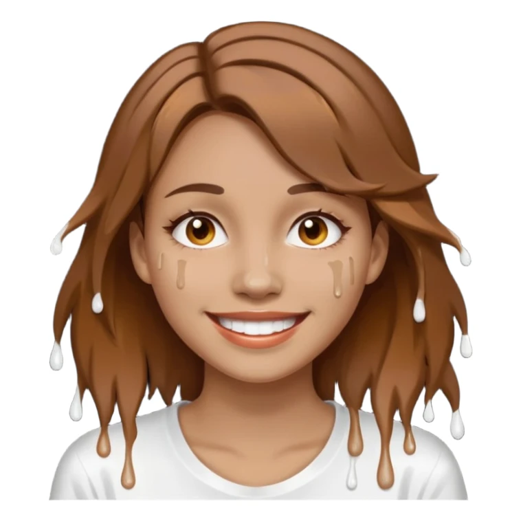 Brown Hair Woman , white paint , drip, face, happy sticker