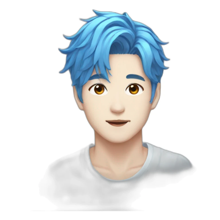Blue hair Kpop idol male sticker