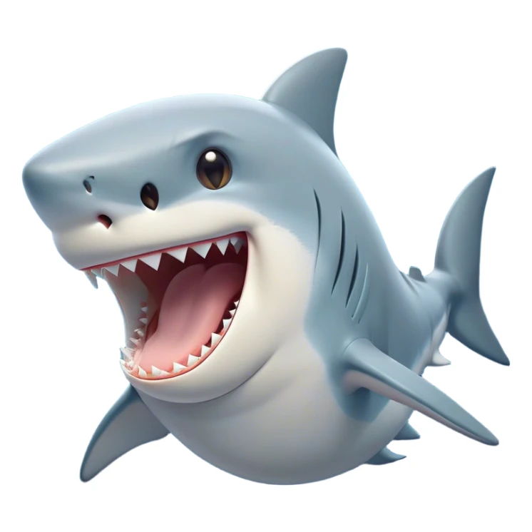 Cinematic Cute Yawning Shark Portrait Emoji, Head tilted slightly with a dramatic, wide-open yawn, showcasing a soft, streamlined body with gently drooping fins and eyes barely open in drowsy contentment, Simplified yet irresistibly adorable features, highly detailed, glowing with a soft, cozy glow, high shine, relaxed yet expressive, stylized with a touch of aquatic charm, bright and endearing, soft glowing outline, capturing the essence of a sleepy yet affectionate shark, so drowsy it feels like it could float right out of the screen and curl up for a nap! sticker