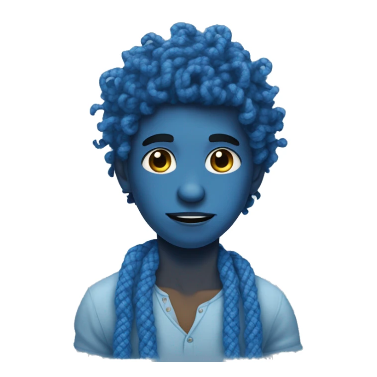 blue skin boy with curly hair tangled in blue yarn sticker