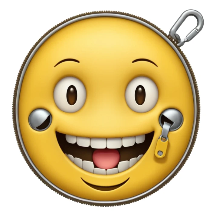 A zipper face. Half yellow half brown. No background. Make it look like an emoji. In smiley format sticker