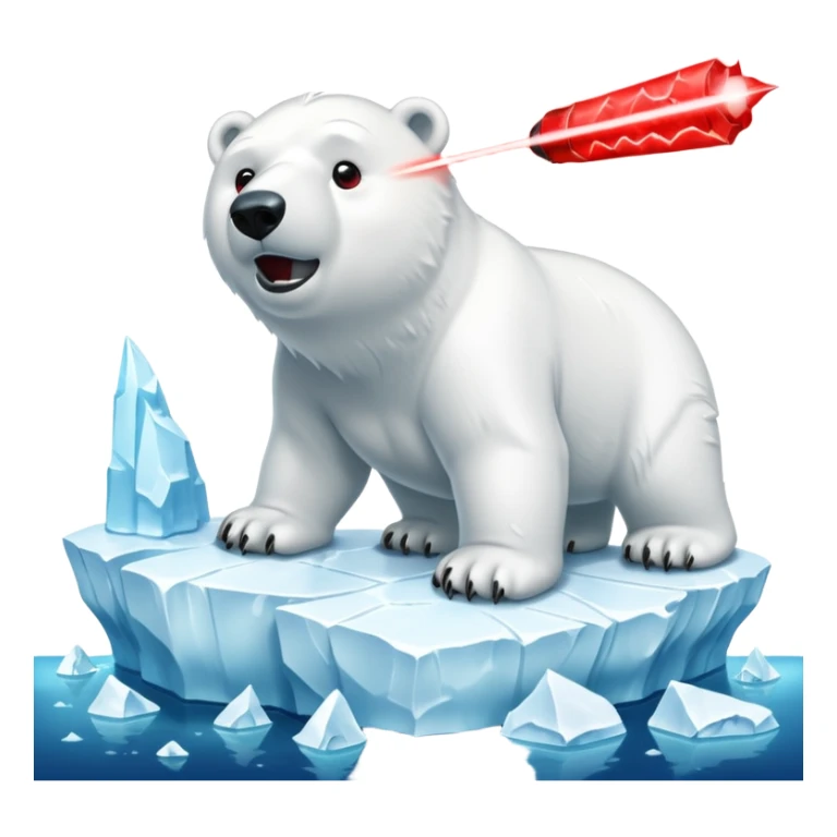 Create a polar bar shooting red lasers out of its eyes on an iceberg with text on the bottom saying “BYE BYE POLAR BEARS” sticker