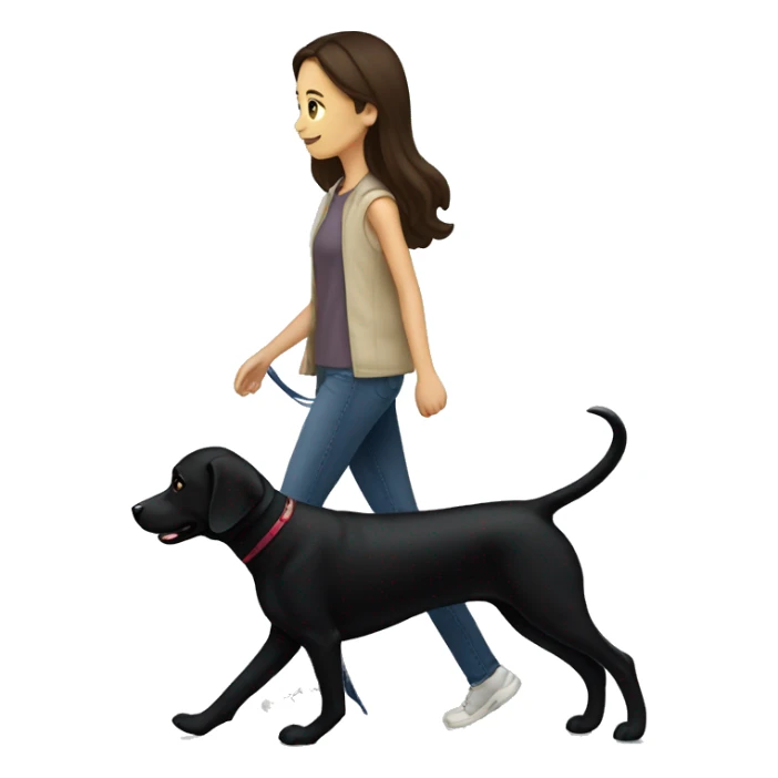 brunette girl walking a black lab dog  sticker