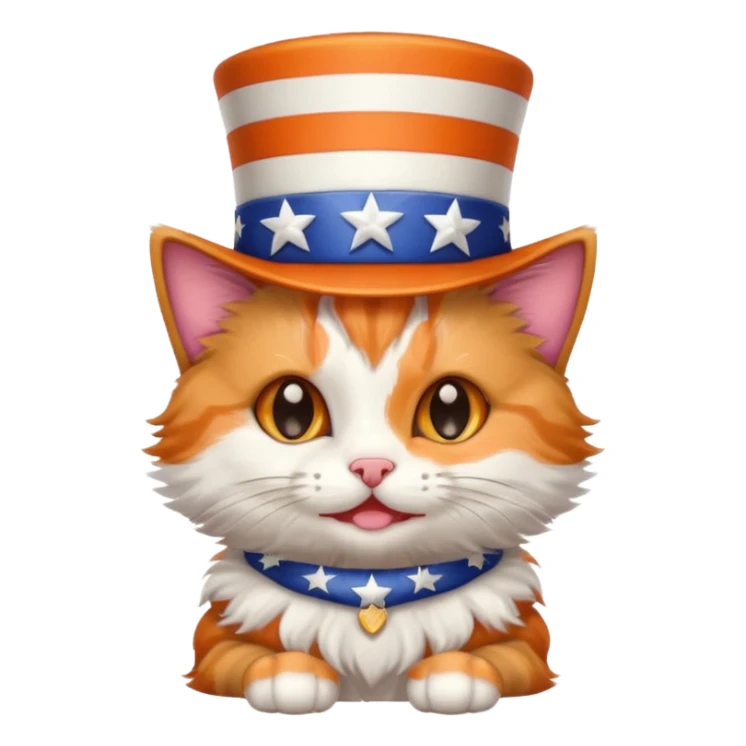 happy kitten wearing an american flag top hat sticker