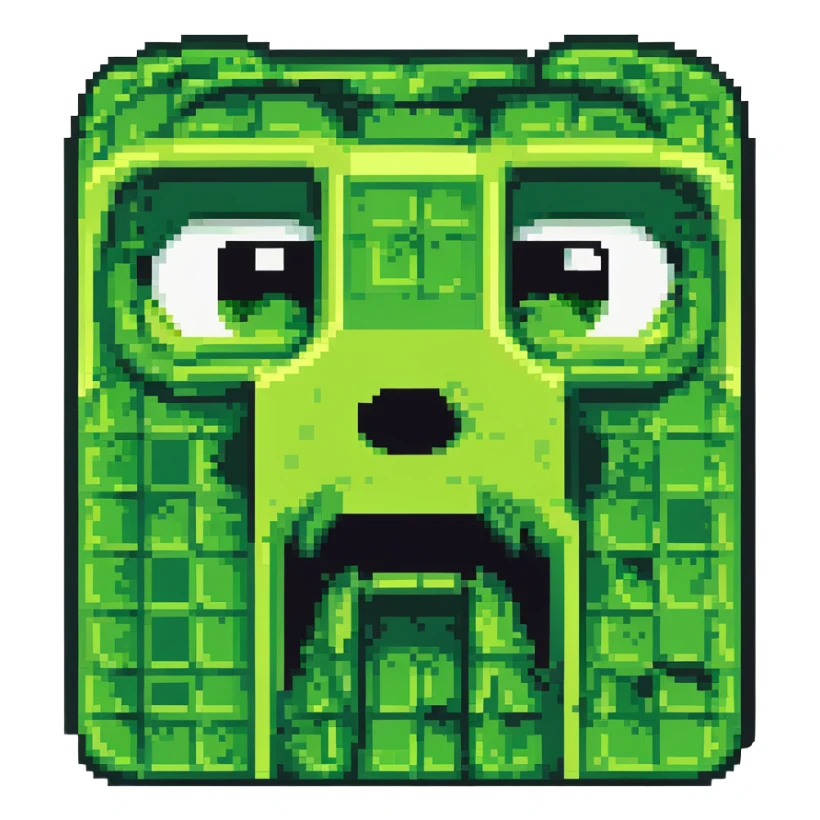 maximum blocky ultra-abstract pixel art Minecraft creeper face emoji with only 2-4 large square pixels sticker