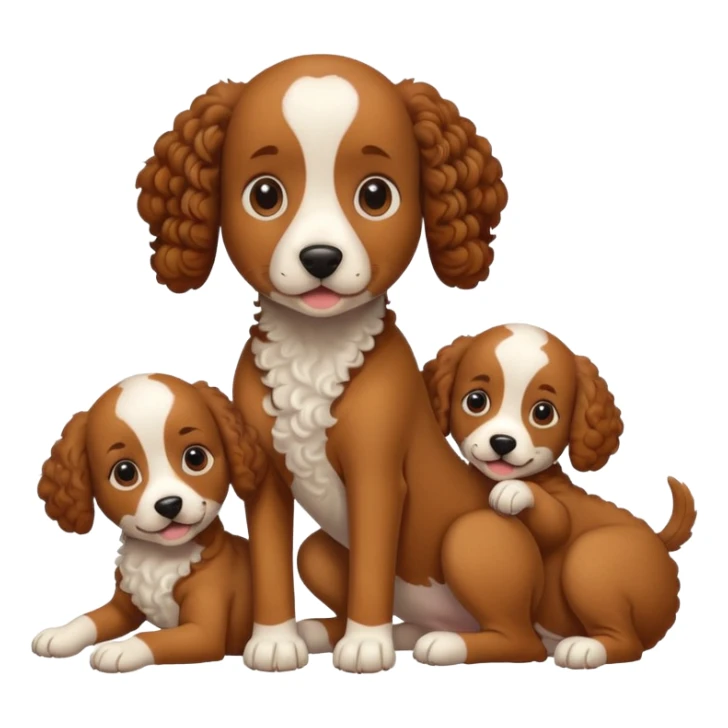 curly dog with its puppies sticker